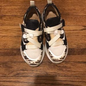 Sonnie Embossed Leather Buckle Sneakers Size 35